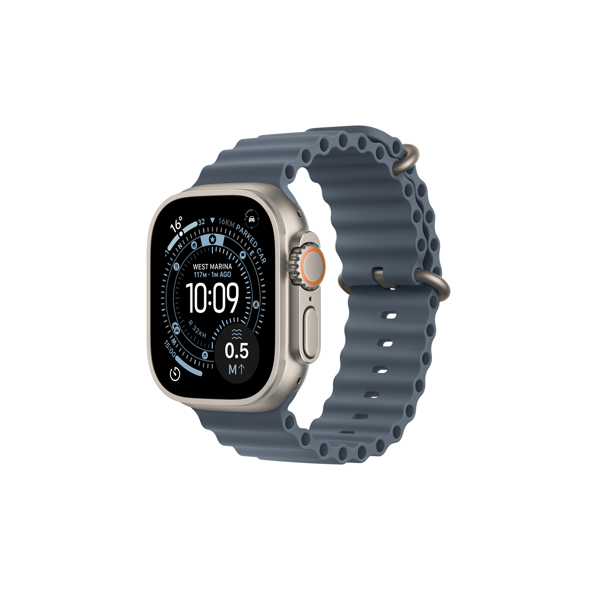 Apple Watch Ultra 3 Natural Titanium Case With Anchor Blue Ocean Band